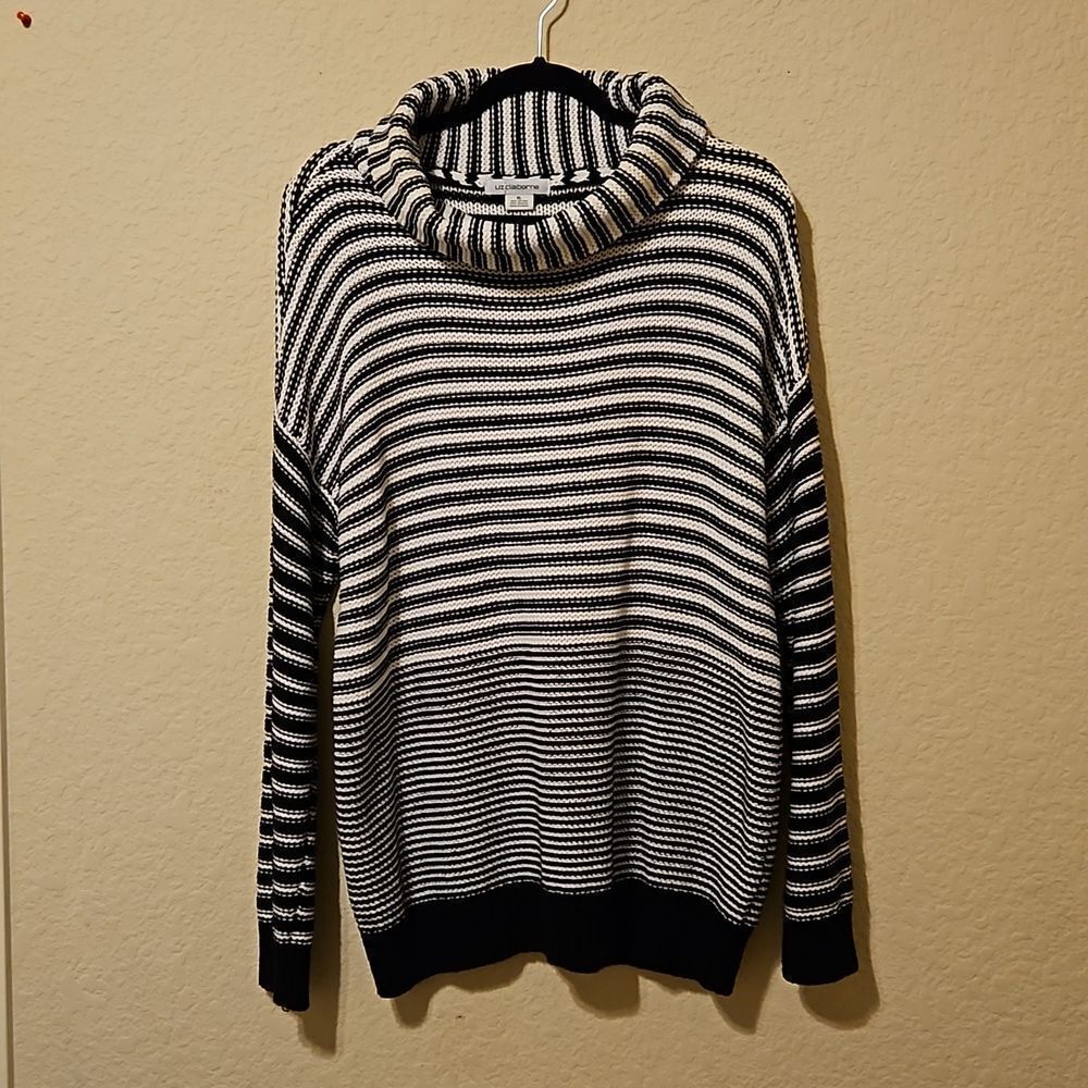Liz Clairborne multi striped black & white long sleeve sweater CLEARANCE